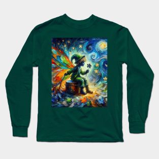 Shamrock Fairy in Starry Night Long Sleeve T-Shirt